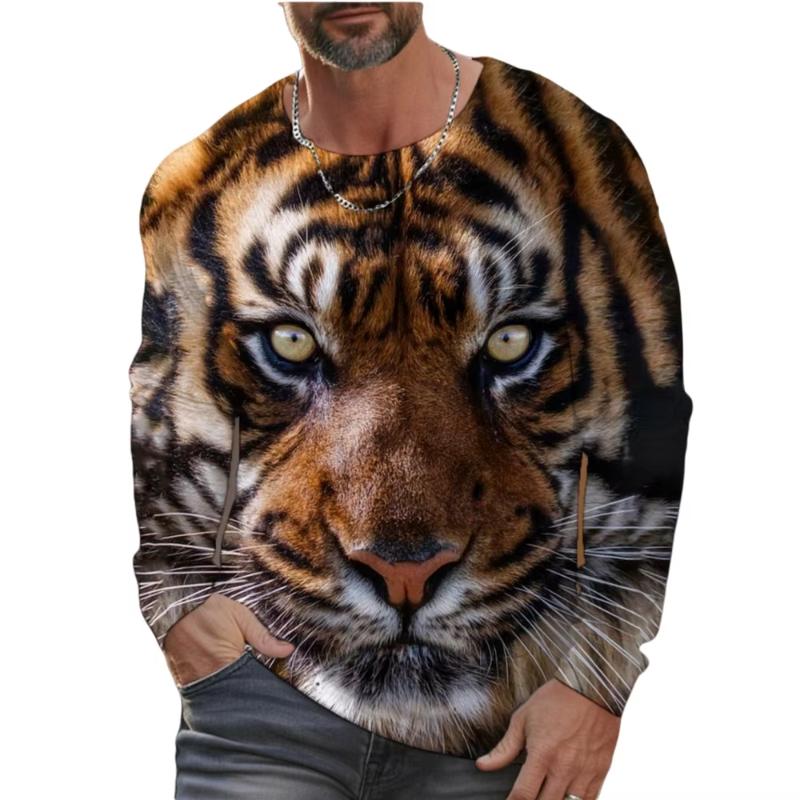 Personalität Tiger Grafik Langarm T-Shirt Für Männer 3D Druck Lässige T-Shirts Mode Vintage Oberteil