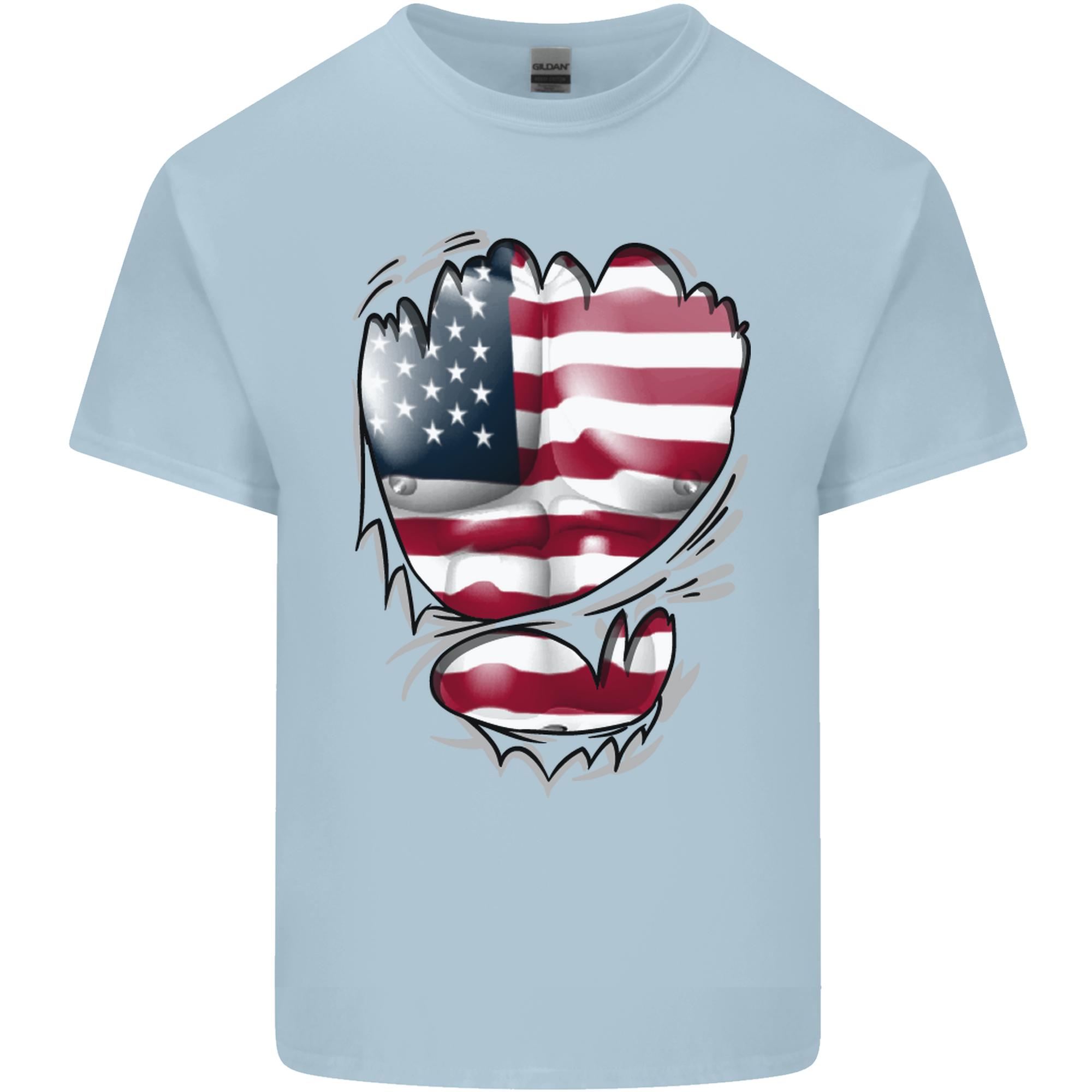 Gym Stars Stripes American Flag Ripped Unisexs Light Cotton TShirt S