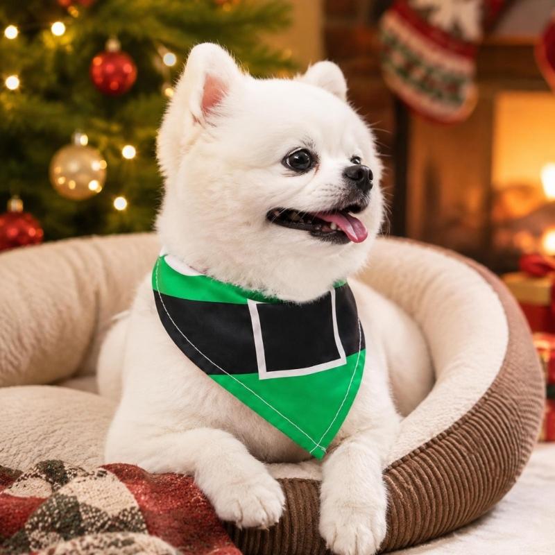 Holiday Pet Neckwear, Soft Christmas Neckerchief Cartoon Printed Dog Scarf Collar for Picture Days, Party Wear and Seasonal Style