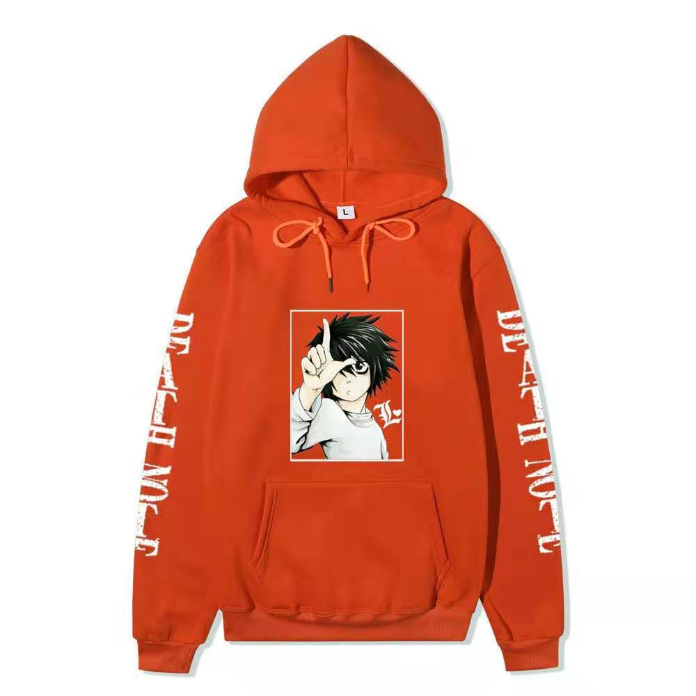 Men Women Fleece Hoodie Death Note L Portrait Two Sleeve Vertical White Text Anime Casual Hooded Sweatshirt