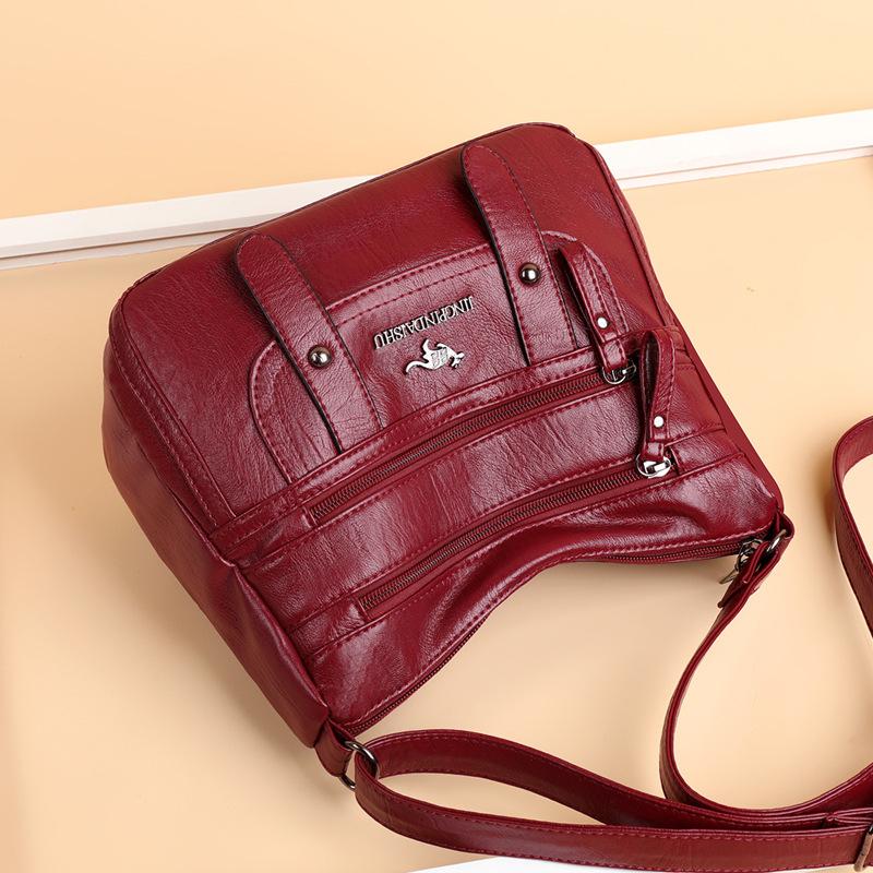 WTEMPO Soft Washed PU Leather Crossbody Bag Multi Zipper Adjustable Wide Strap Large Capacity Shoulder Messenger Bag for Women Daily Use