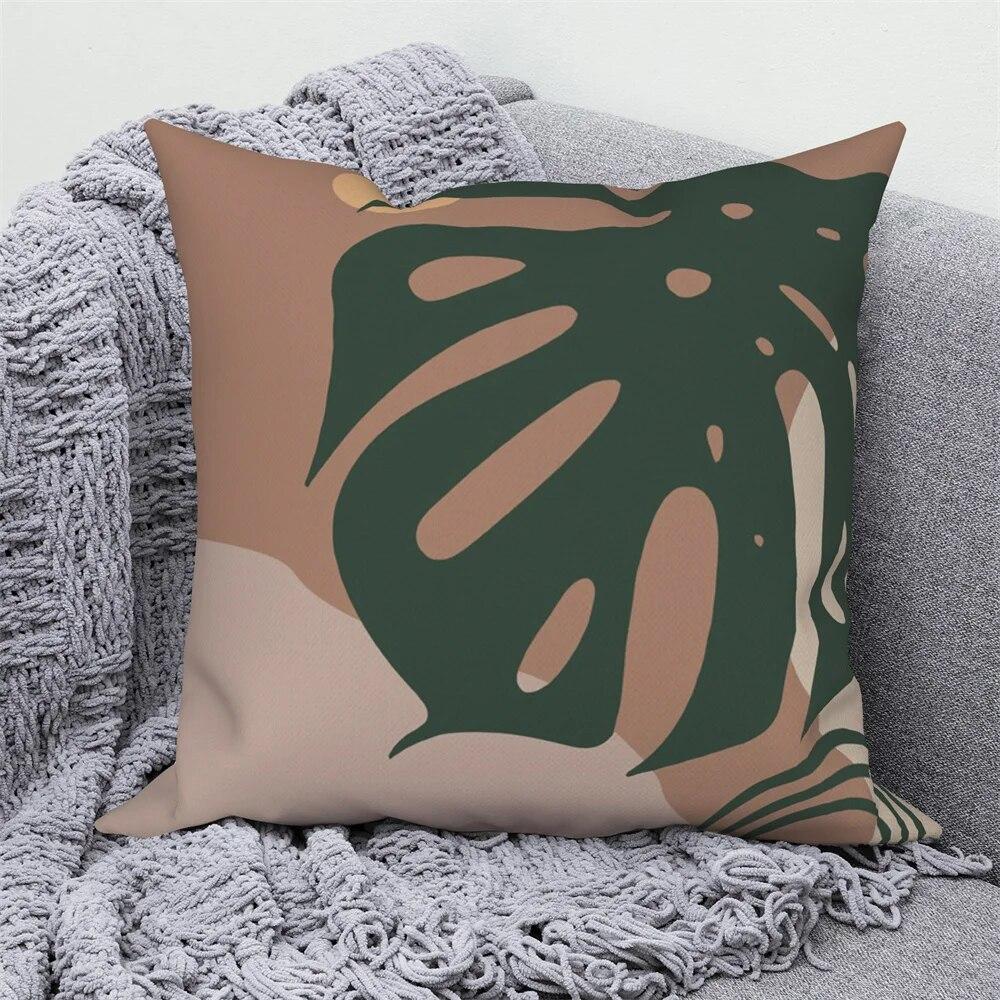 

Декоративная подушка для дивана, домашний декор, декоративная крышка, зеленый тропический лист, розовая подушка 60x60cm