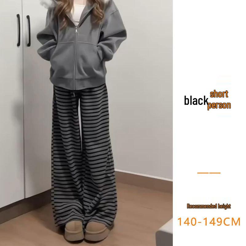 145 Striped Sticky Rice Pants for Women - Autumn/Winter 2026 Collection - Short Height, Thickened Casual Pants for a Visually Taller Look