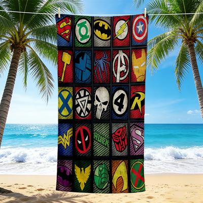 1Pc Superhero Symbol Collage Beach Towel, Quick Dry, Multi-Use for Beach Pool Gym Yoga Home Travel, Christmas, Halloween, Xmas Gift M928669
