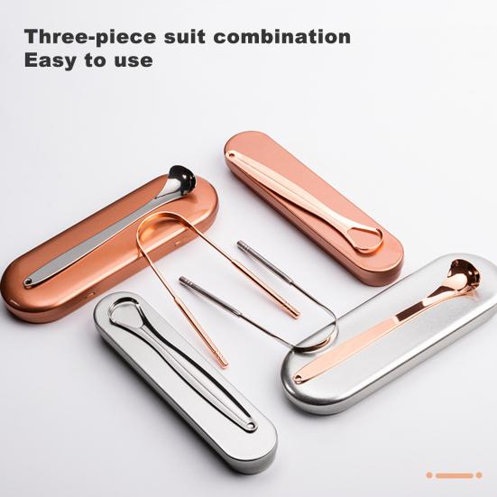 Tongue Brush Excellent Fit Ergonomics Handle 3 Types Stainless Steel Tongue Scraper Metal Cleaner for Home Use