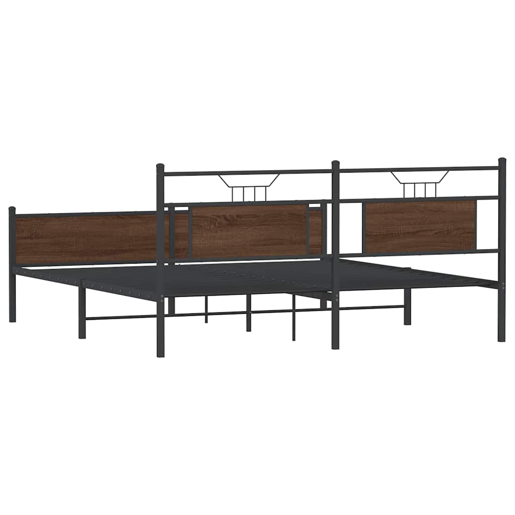 Metal Bed without Mattress Brown Oak Look 160x200 cm