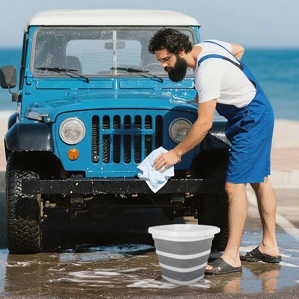 10L Collapsible Bucket for Cleaning, Portable Ice Bucket Water Pail for Space Saving, Foldable Sand Buckets with Handles for House Bathroom, Plastic