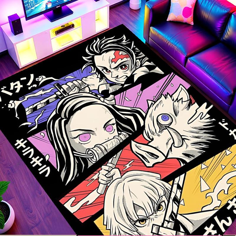 Demon Slayer Print Rug, Washable Floor Carpet, For Entryway Dorm Laundry Room Office Study, Home Decor Birthday Christmas Gift