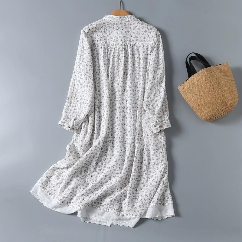 8 Colors Lamtrip-Retro Floral Cotton Yarn Long Sleeve Single Breasted  Robe Casual  Soft House Dress