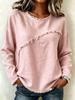 Women Solid Color Raw Edge Long Sleeve Top Casual Loose Fit Pullover Sweatshirt