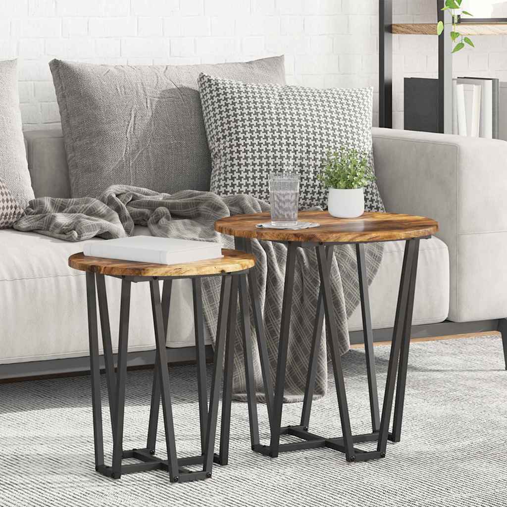 Side Table Set 2 pcs Smoked Oak and Black