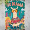 No Drama Llama Vintage Metal Wall Art Sign - Retro Iron Decor with Colorful Desert Design, Pre-Drilled Holes, Waterproof