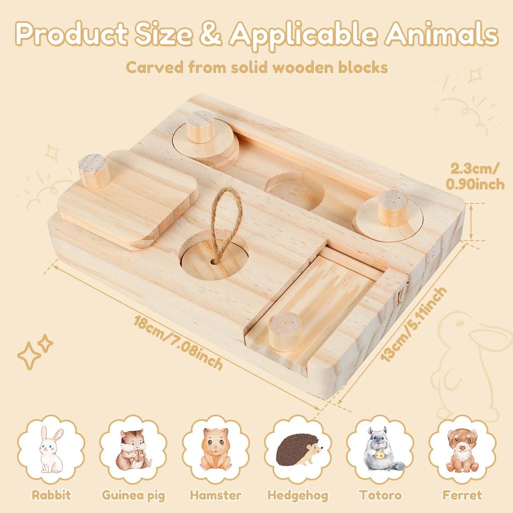 Holz Enrichment Futtersuchspielzeug 6 in 1 Haustier Hamster Futtersuche Futterspender Spielzeug Puzzlespiel Fütterungsspielzeuge für Kaninchen Hamster Chinchilla Haustier