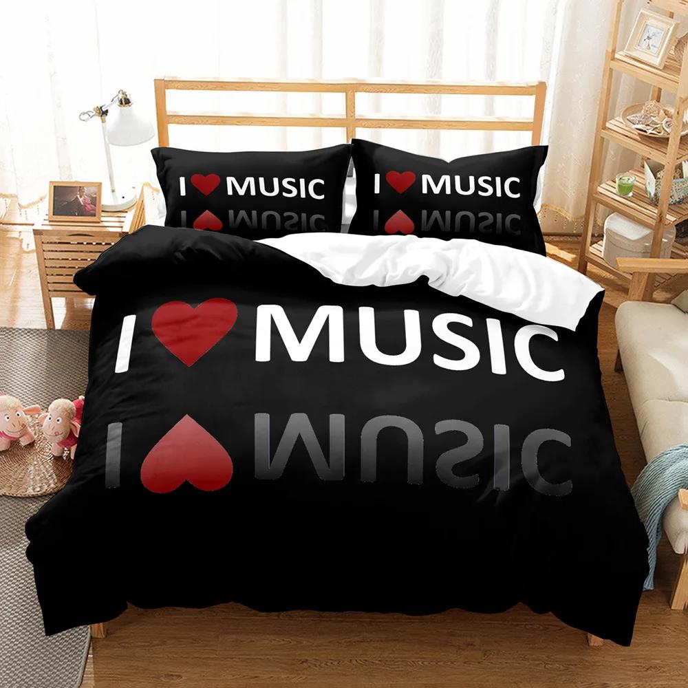 Comforter I Love Music Quilt Bedding Sets Cotton Home Textile 3D Print Music Lover Bedroom Comforter Set Queen Size Black