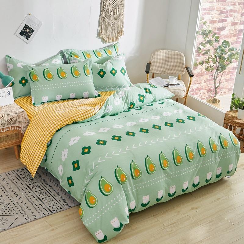 Vierteiliges Set aus Bettwäsche aus reiner Baumwolle, Bettbezug, Bettwäsche, dreiteiliges Bettlaken-Set für den Schlafsaal