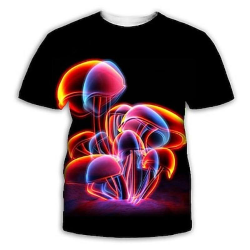 Men's Graphic Mushroom Shirt T shirt Short Sleeve T shirt 3D Print Round Neck Shirt Exaggerated Party Daily Clothing