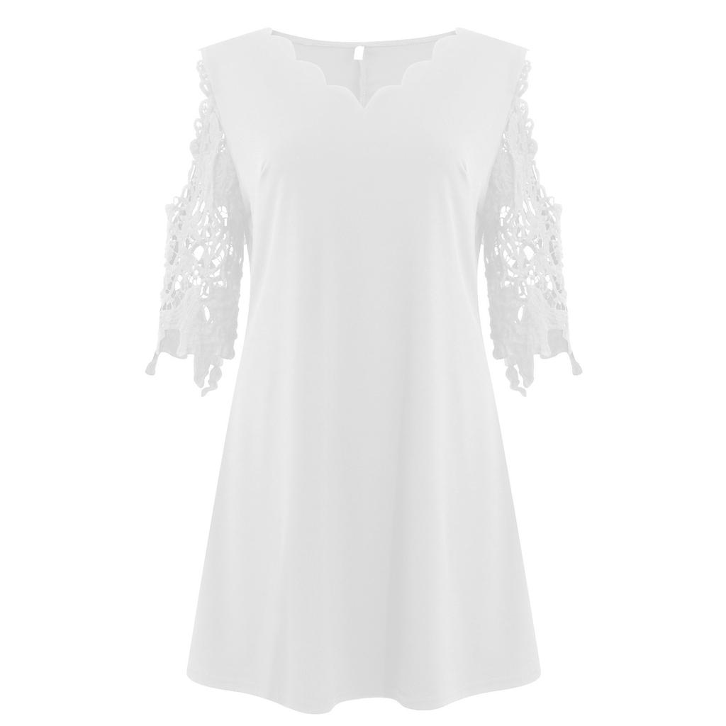 Damenmode, lässig, Spitze, Spitze, Spleißen, kurzärmelig, Komfortkleid