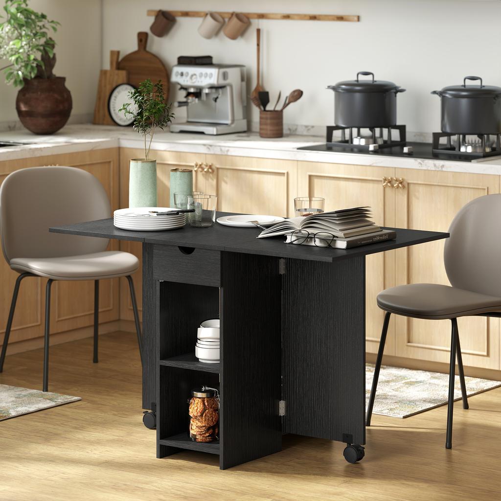 Folding Dining Table, Extendable Kitchen Table for 2 to 4 People, 2 Drop Leaf, 120 x 72 x 75 cm, Black