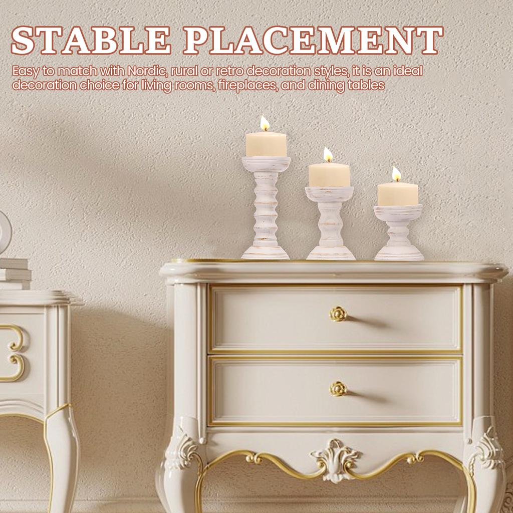 3Pcs Wood Candle Holders Vintage Decorative Candlestick Holder Candle Stand for Pillar Home Decor for Fireplace Party Supplies