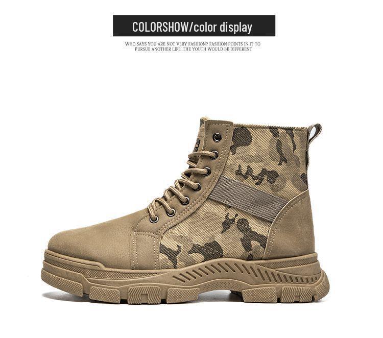 Camouflage Canvas Plus Size High Top Martin Boots - Autumn/Winter Thickened Denim Work Boots for Men