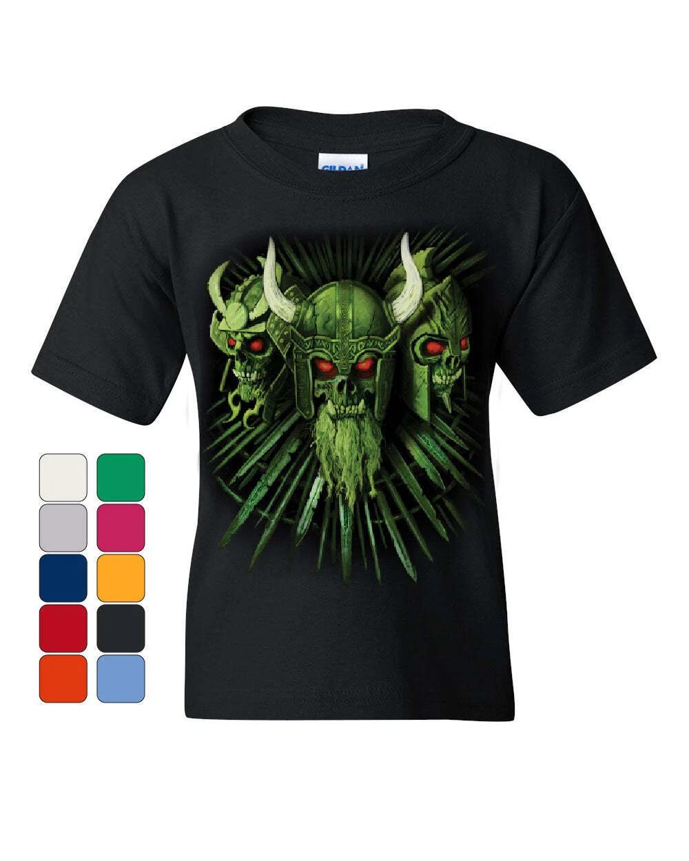 Zombie Warrior Skulls Youth kids boys T-Shirt Viking Samurai Gladiator Undead Kids Tee 160