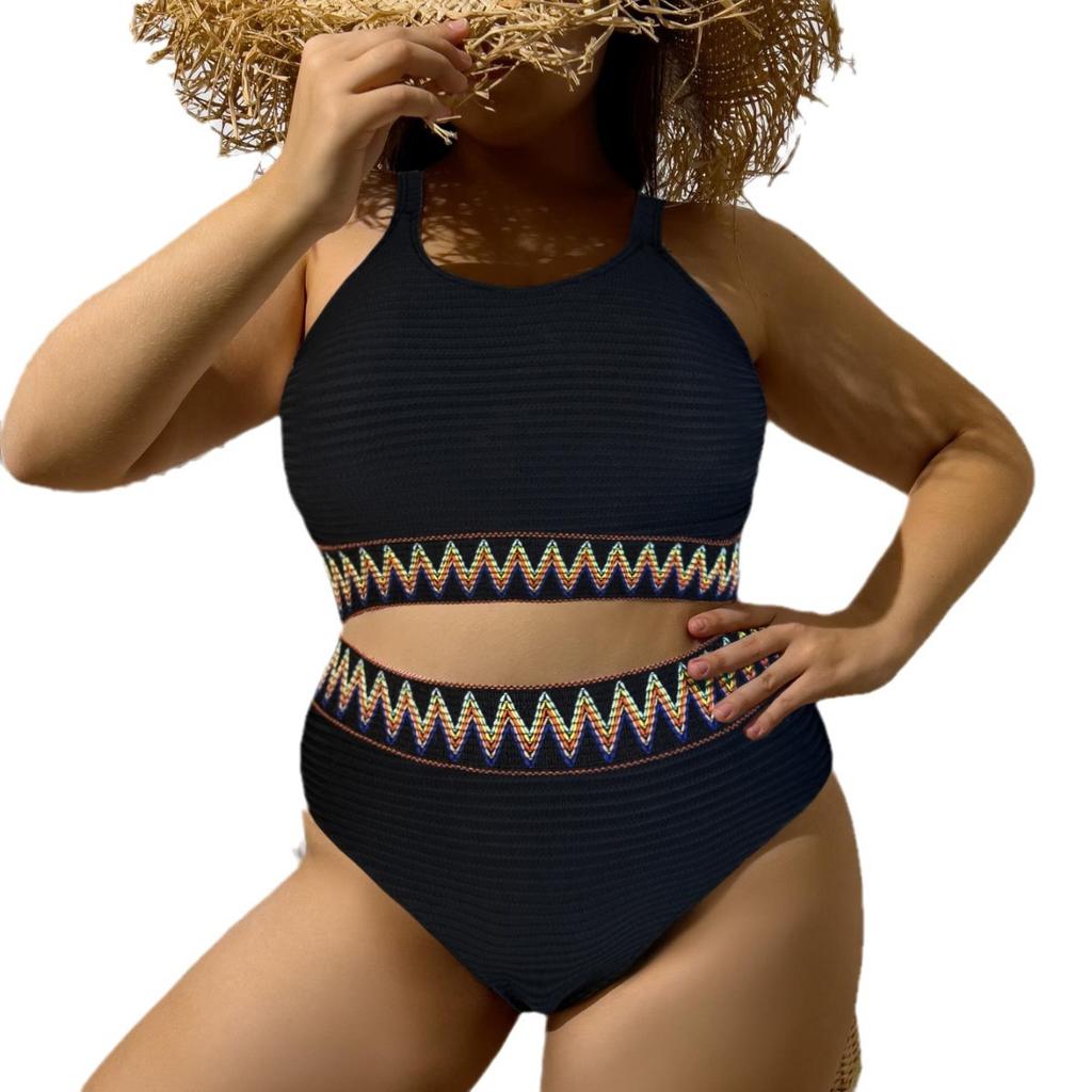 Sexy European and American Large Size High Waist Split Bikini Women's Swimsuit