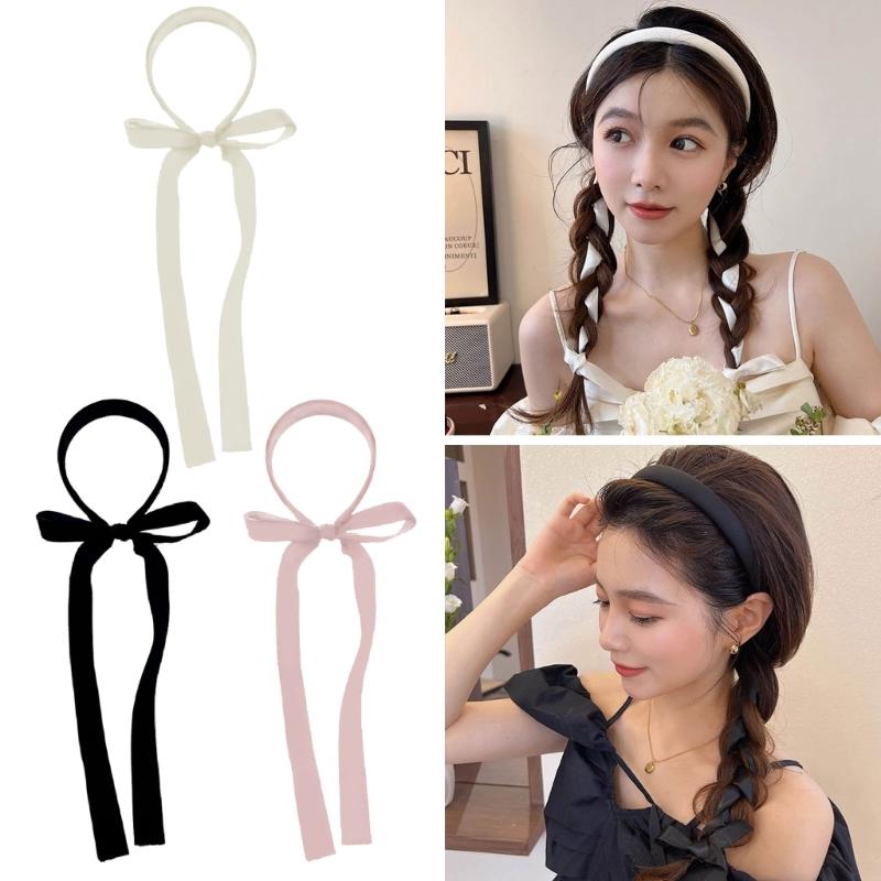 Bezel Headwear with Ribbon Tail for Girls Women Trend Hair Bands Fairy Headband DIY Hair Hoop for Fashionable Look