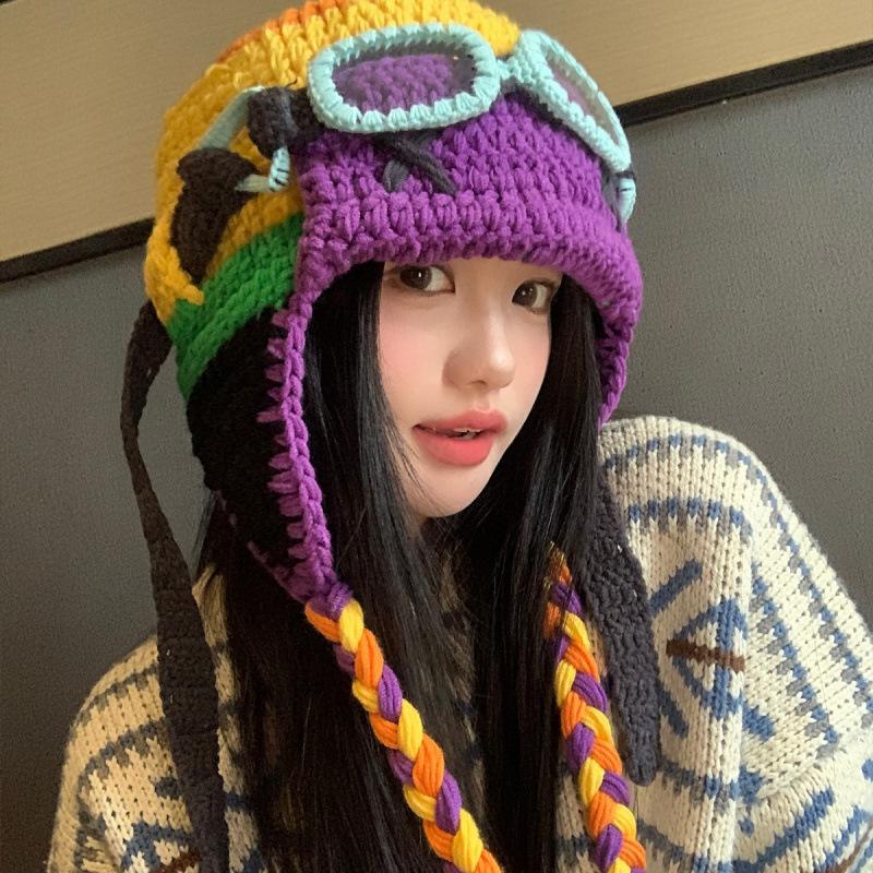 Danjianji cute funny wool hat women's autumn and winter new knitted warm flying hat bag head hat