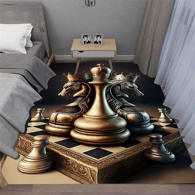 Chess Pattern Carpet Mat Rug King Queen Rook Bishop Knight Pawn Theme Game Living Room Area Rug Protection