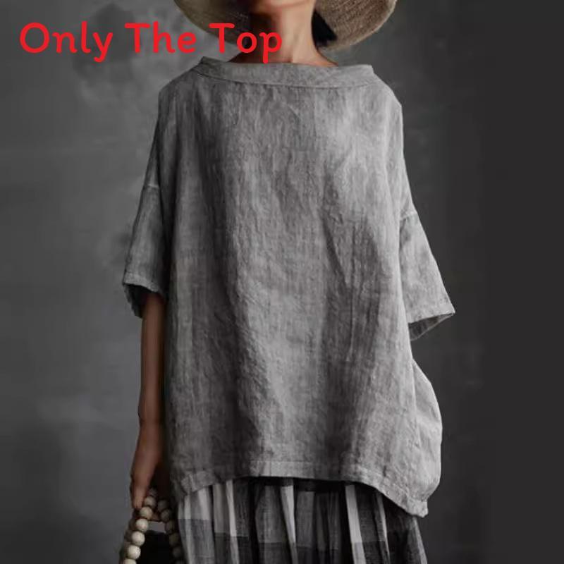 T-shirt Artigianale in Misto Cotone e Lino con Design a Patchwork per Donna Casual