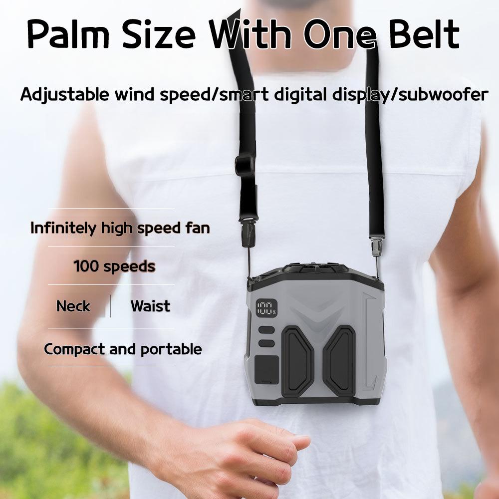 Portable Turbo Halterneck Fan with Ultra-Long Battery Life - High Wind Speed USB Charging for Home, Outdoor & Construction Sites