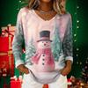 Women's Christmas Print Casual V-Neck Long Sleeve Top