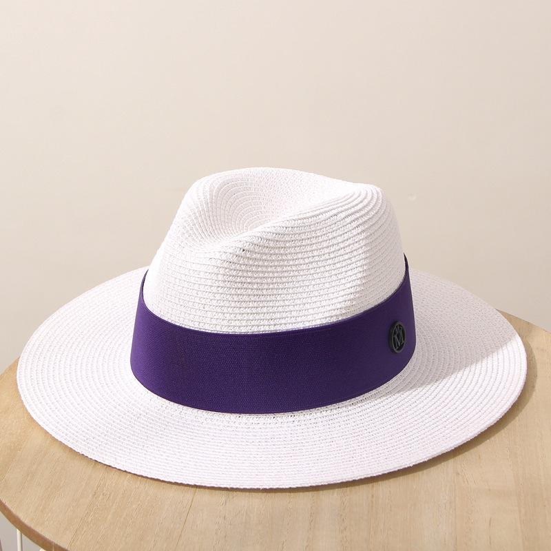 

JYL TS DIY Floral Straw Hat Sweet Style Sun Protection Woven Straw White/PurpleDoubleMBlackLabel_M(56-58cm）
