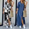 Women Long Sleeve Maxi Dress V-Neck Button Down Shirt Dresse Floral Print Long Dresse