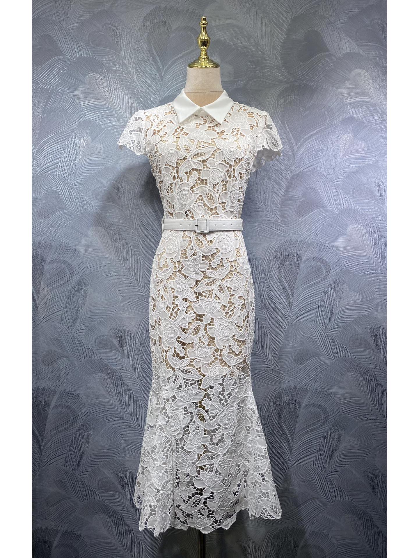 

Fengyingying 2026 Spring Women s Lapel Dress with Water Soluble Floral Design, Available in Stock Extra Extra Large темно-синий