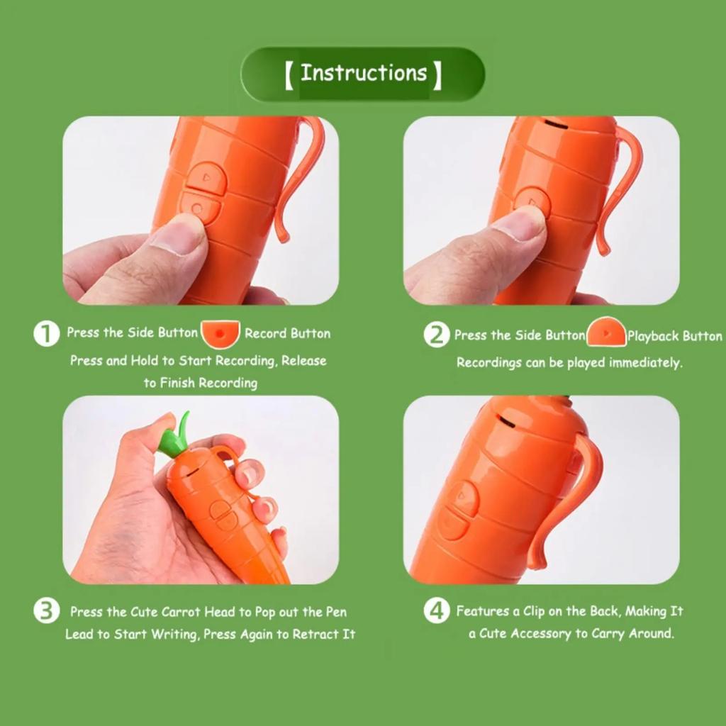 Multi-functional Carrot Voice Recorder Pen Zootopia Electronic Sound Toy Can Write Graffiti Ballpoint Pen 60-Second Voice Recorder Pen Gift