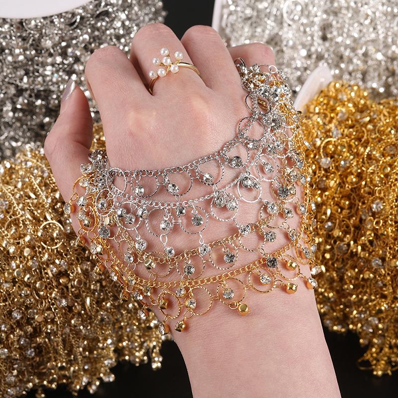 1M Copper Chain with Rhinestone Beads Pendant Diy Bracelet Necklace for Jewelry Making Supplies Headwear Hair Accessories Chain