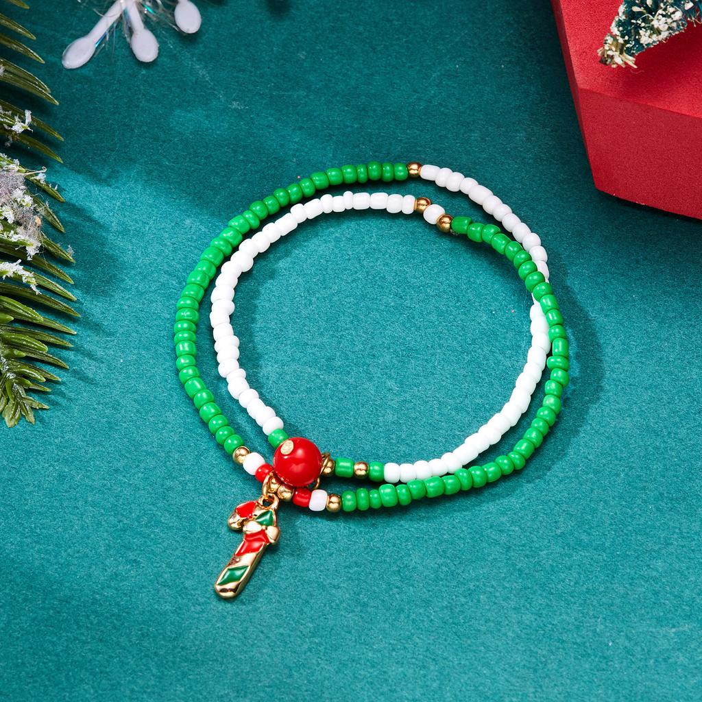 New Hot Snowman Santa Claus Crutch Wreath Pendant Multicolor Rice Beads Bracelet for Women Merry Christmas Zircon Gifts