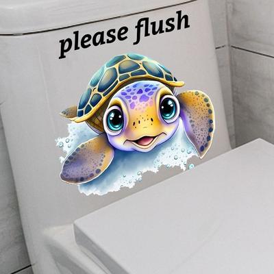 PVC Toilet Sign Sticker Please Flush Bathroom Decals Sea Animal Toilet Sticker  Bathroom