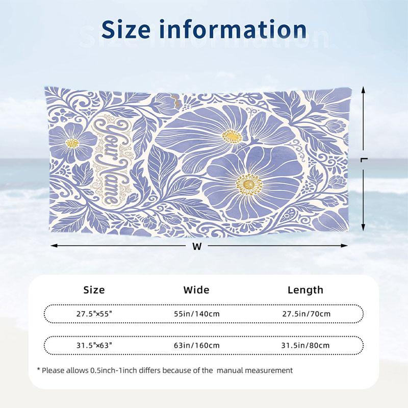 Floral 11 Theme Quick Dry Beach Towel Custom Name Text Print Large Sand Resistant Towel Beach Vacation