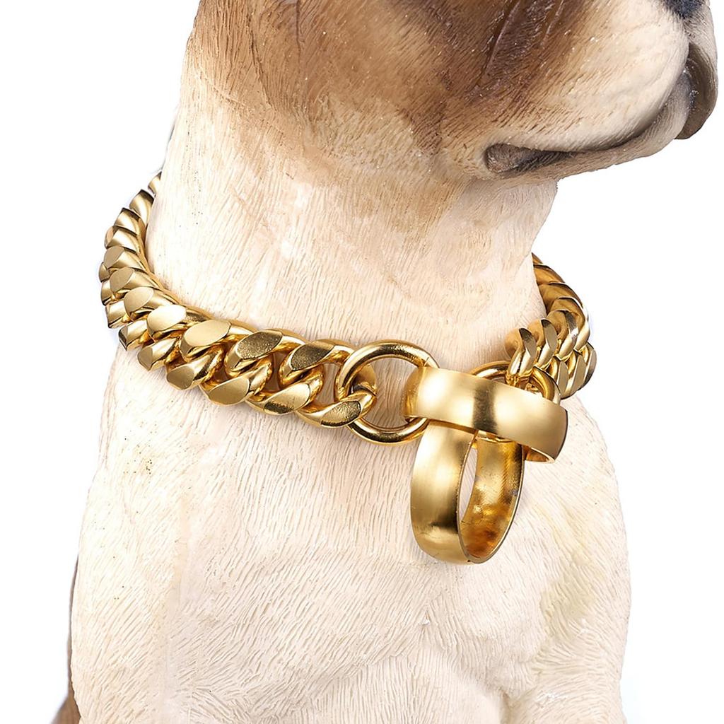 18K Gold Plated Stainless Steel Dog Choke Training Half for Large Dogs Chain, Chain, Collar, Choker, Choke, Metal, (26"/66cm)