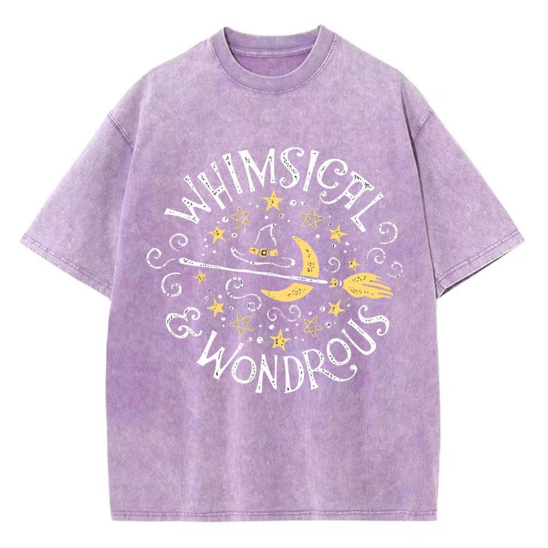 Magic Theme Letter Print T-Shirt Unisex Style Oversize Washed Denim Short Sleeve Vintage Top