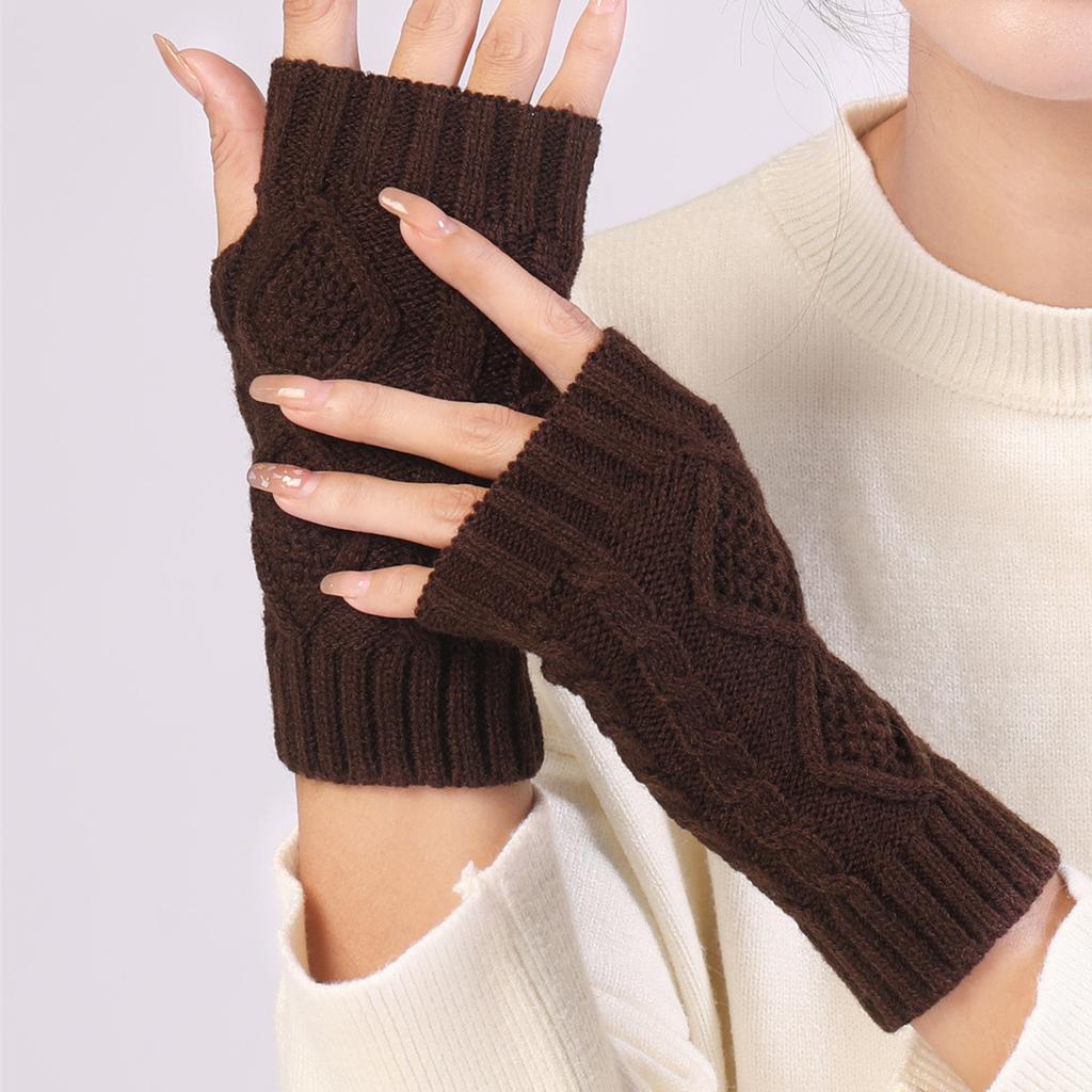 Short Diamond Shaped New Knitted Wool Warm Half Fingerless Gloves Autumn and Winter Women's Fashion Sleeves Fake Sleeves