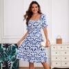 YYFS Damenmode Sommer Frühling Kurzarm Quadratischer Kragen Hohe Taille Freizeitkleider