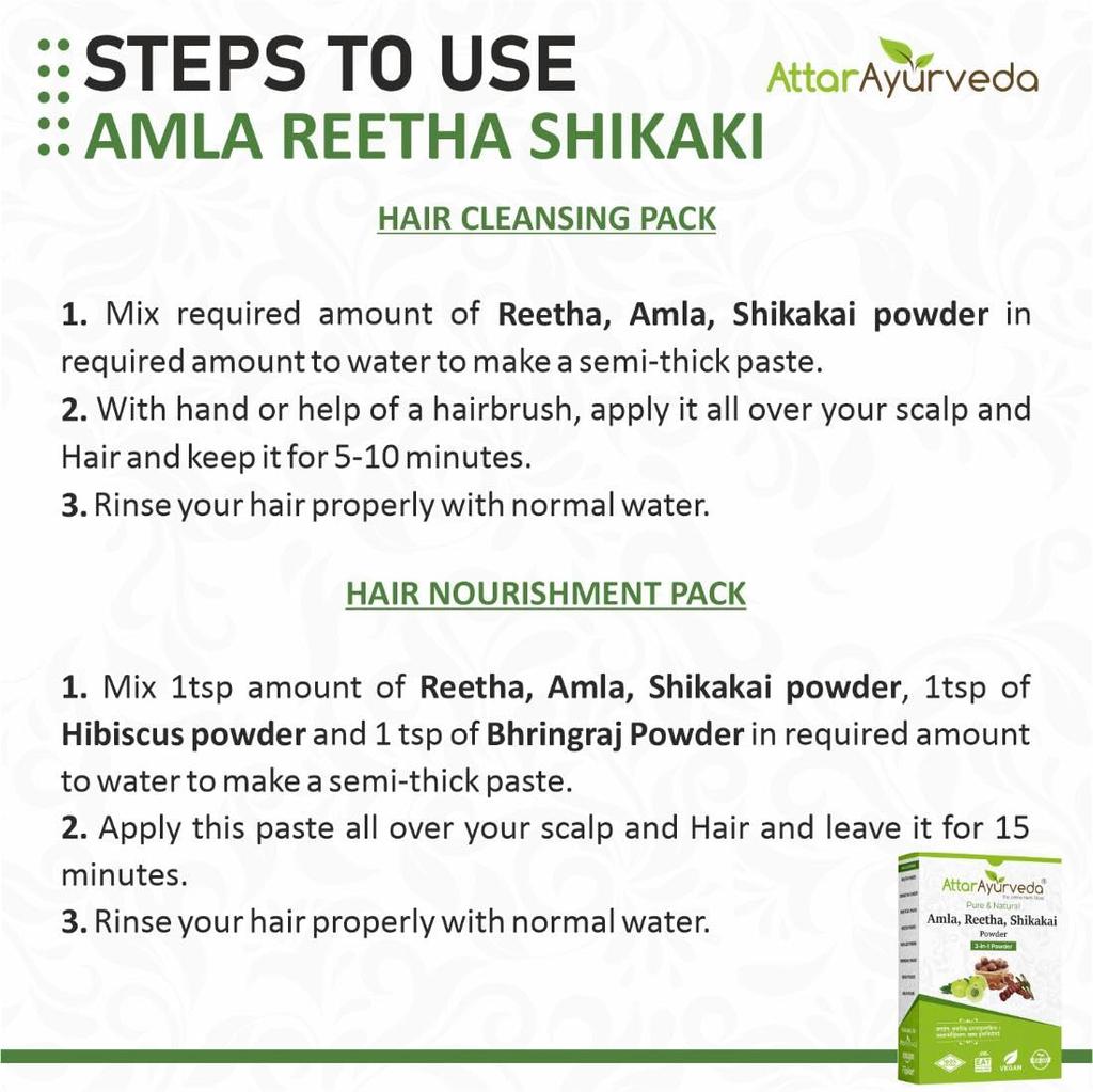 Attar Ayurveda Amla Reetha Shikakai Powder Natural Herbal Hair Cleanser For Hair Growth No SLS No Paraben Hair Wash 200g