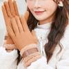 Plush Cuff Metal Buckle Suede Gloves Solid Color Thickened Warm Gloves Women's Stylish Versatile Cold-proof Gloves