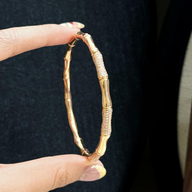 Chinese Minimalist Rhinestone Bamboo Joint Bracelet for Women: Elegant & Versatile