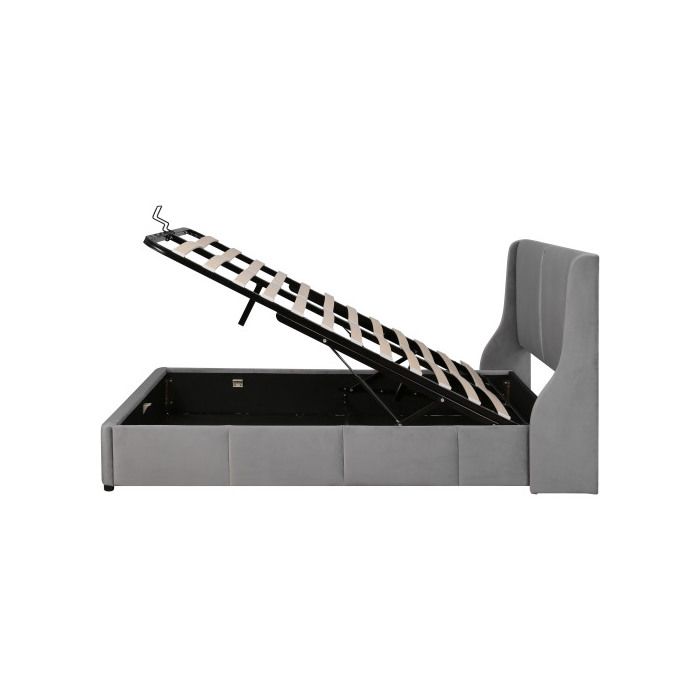 Lit double - MUVOE - 140 x 190 - Gris - Rembourré - Fonctionnel hydraulique