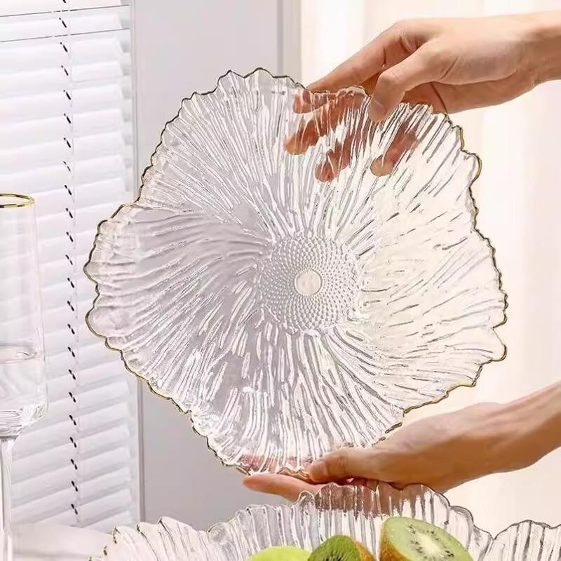 ZISIZ Gold-Rimmed Petal Glass Serving Plate Set