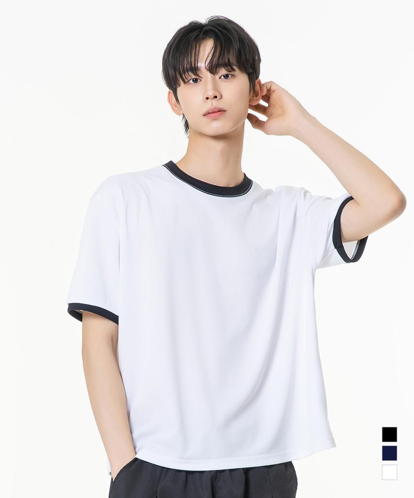 MOZMOZ Essential Air Mesh Short Sleeve Ringer T-Shirt White